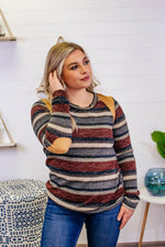 Striped Top with Suede Elbow Patch